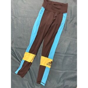 Adidas Climalite Colorblock Leggings Black Blue Yellow High Rise XS Womens